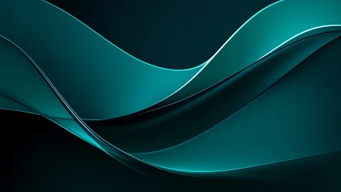 Teal curved abstract waves on dark gradient background.