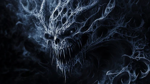 Skeletal demonic head formed by interlaced dark tendrils.