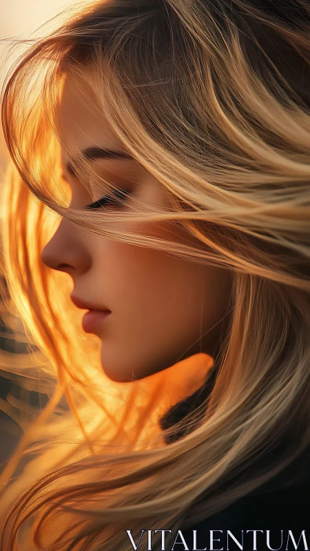 Sunlit profile of a golden-haired dreamer in quiet reverie.