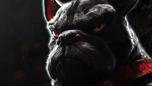 3D cinematic bulldog portrait with dramatic rim lighting.