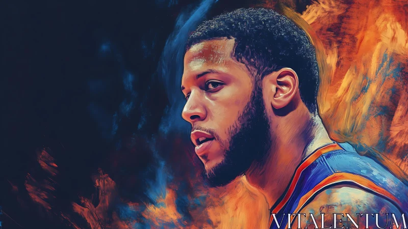 Basketball player portrait rendered in vivid digital paint