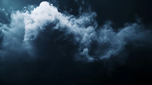 Billowing white smoke cloud drifts through deep darkness.