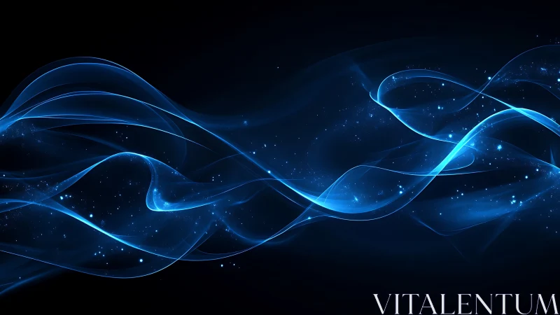 Blue luminous waveforms on dark background in motion field.