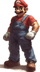 Cartoon plumber character rendered in detailed digital painting