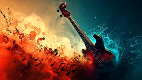 Bass guitar ignites fire and water into swirling soundscape.