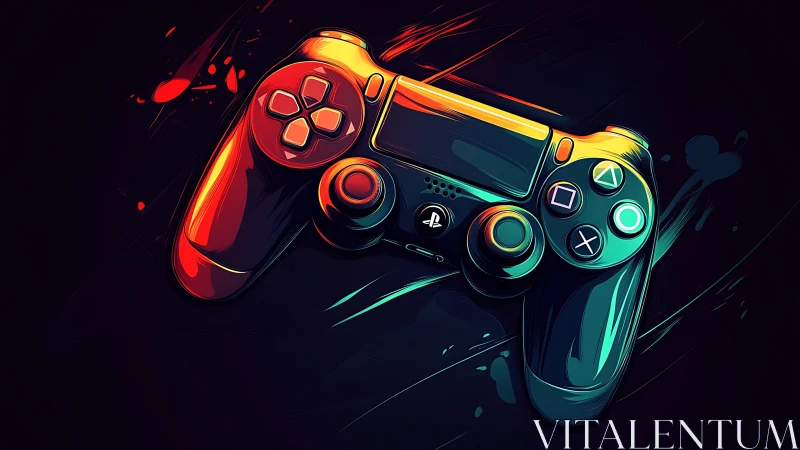 Neon Gaming Controller Illustration with Dynamic Light Effects.