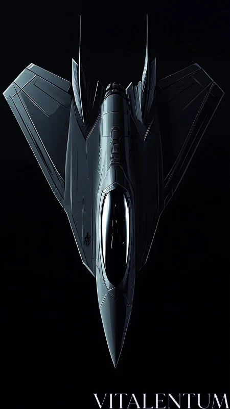 Stealth fighter top-view render with angular graphite fuselage.