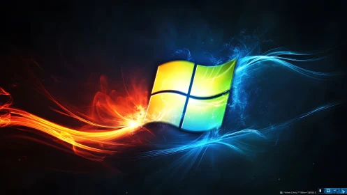 Windows style logo splits red fire and blue energy stream