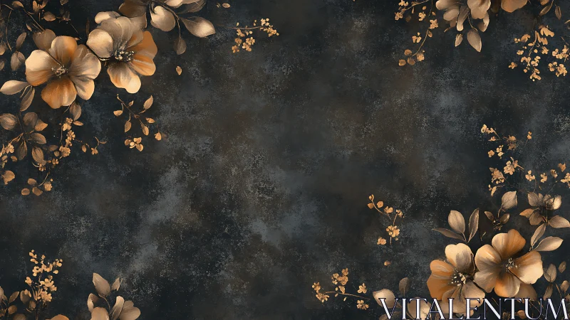 Golden Petals Dance Across Moody Slate Canvas.