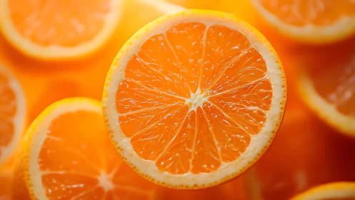 Citrus slice macro with glowing translucent pulp detail.