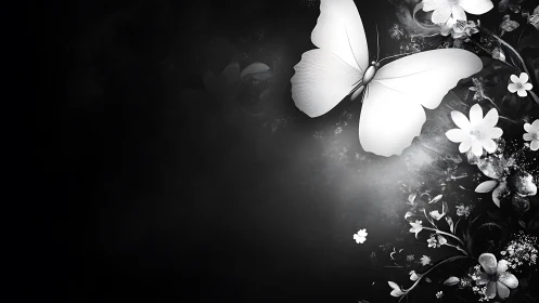 Monochrome butterfly bloom with high‑contrast luminance rendering.
