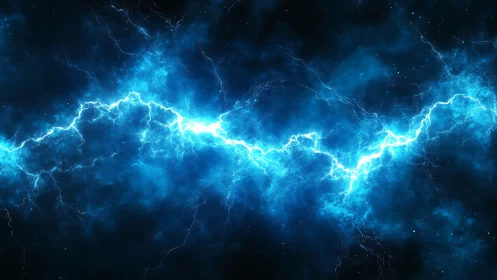 Electric blue lightning river across a glowing night sky.