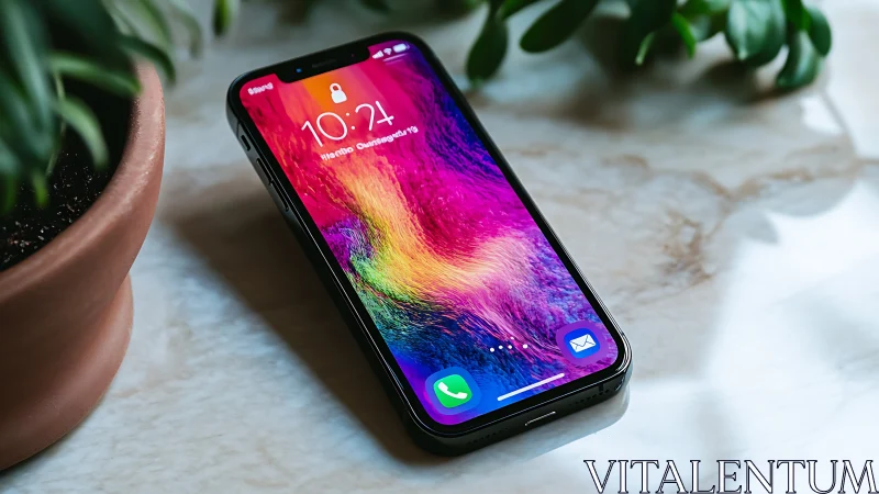 Vibrant smartphone glowing with digital life and color.