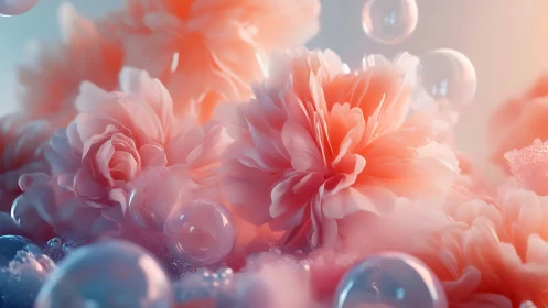 Coral Blooms Drift in Ethereal Peach Mist.