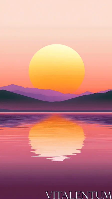 Chromatic gradient sunset over mirrored lacustrine horizon.