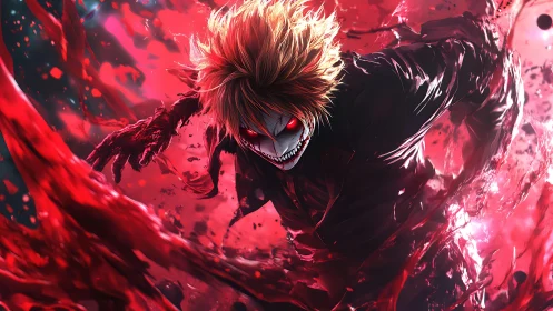 Demonic sprinting figure surrounded by dynamic red fluid energy