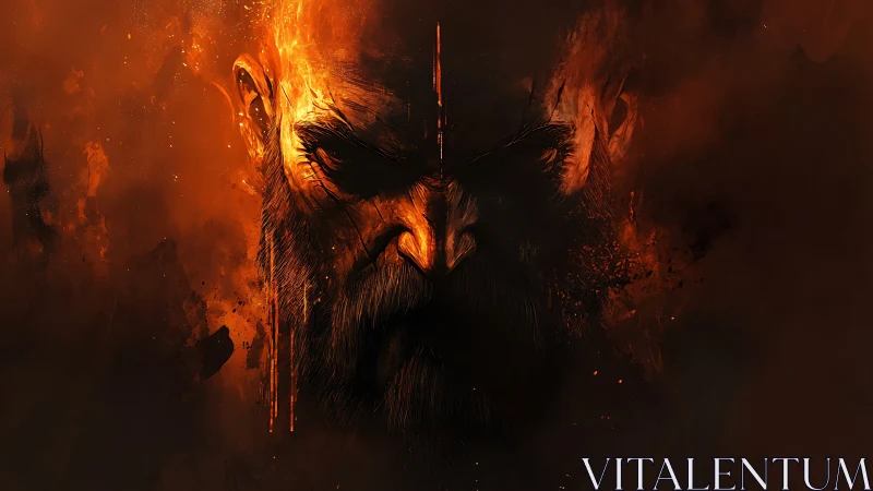 Infernal warlord portrait in burning ember shadows.