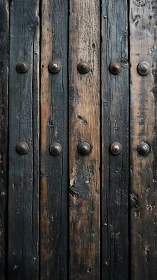Weathered wooden planks with iron studs in vertical pattern.