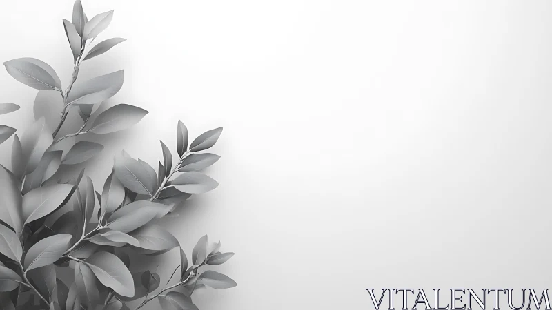 Soft monochrome leaves quietly lean into the white silence