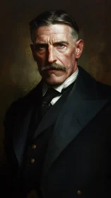 Stern older gentleman portrait in dark formal suit.