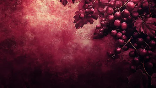 Crimson grape cascade against a velvety vintage dusk wall.