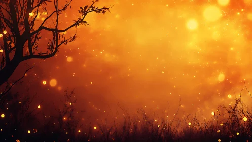 Golden Fireflies Dance Above Withering Landscape