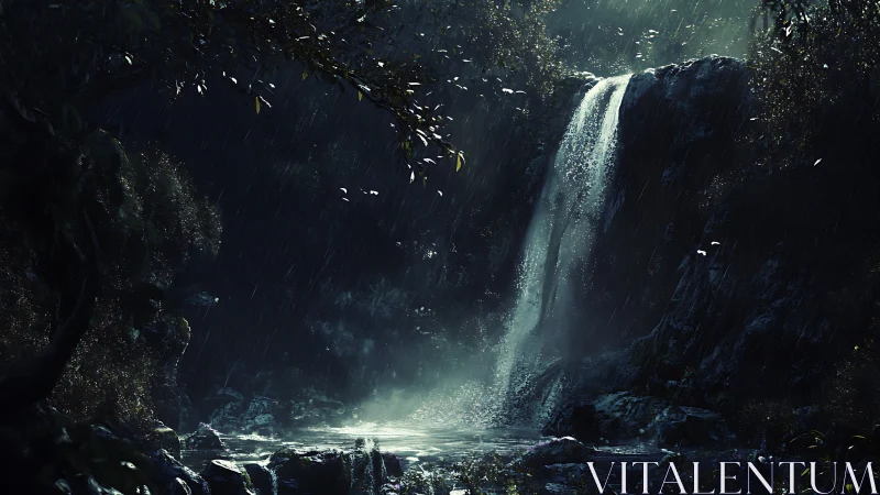 Radiant Waterfall Through Mystical Canyon Chasm.