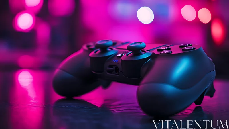 Gaming Controllers in Neon Cyberpunk Setting.