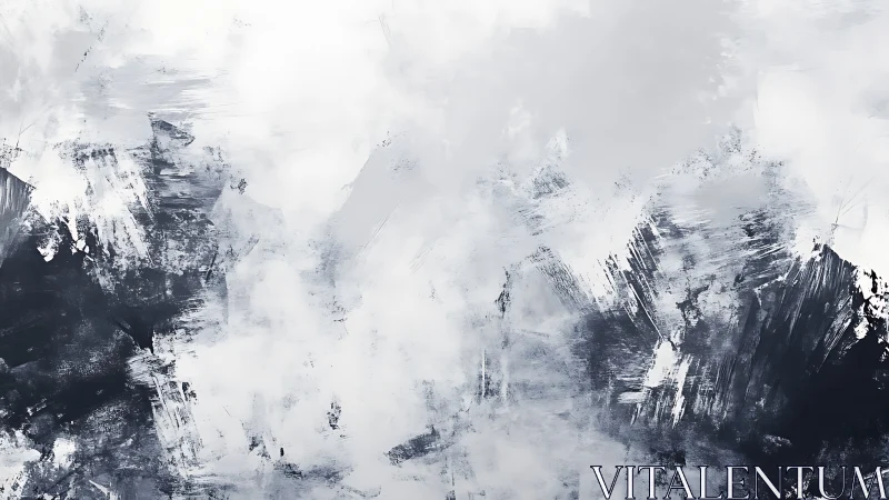 Monochrome abstract peaks cut through veiled misted light.