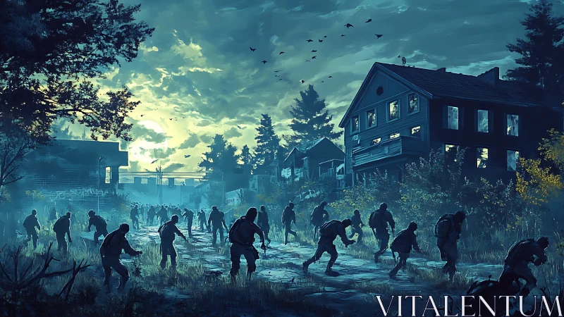 Nocturnal zombie incursion through derelict suburban corridor.