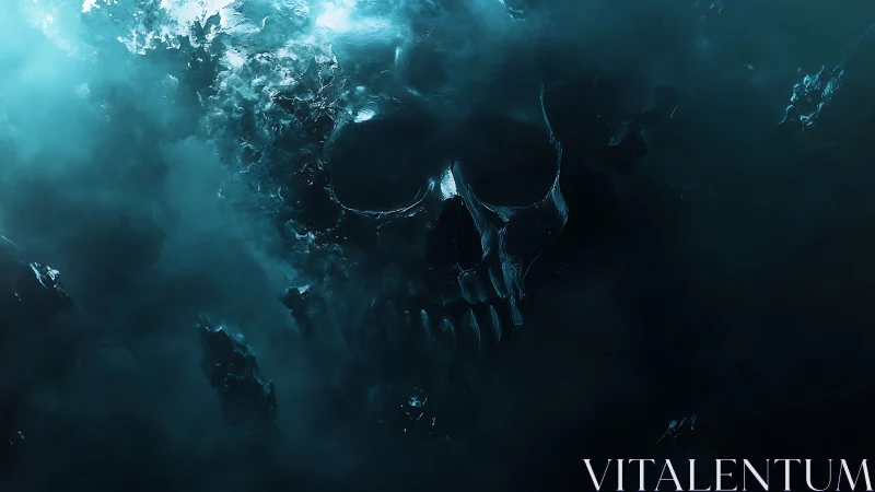 Mysterious skull-shaped mist emerging from deep shadows.