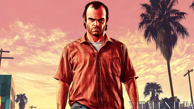 Sunset-striding antihero stalks a neon-tinged boulevard