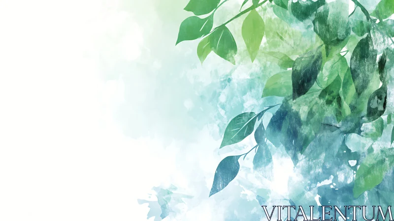 Painted leaves drift through misty watercolor morning light.