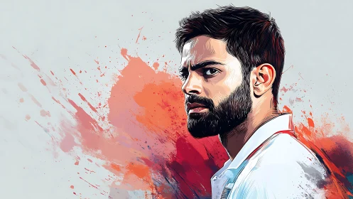 Digital portrait with expressive splatter backdrop in profile focus.