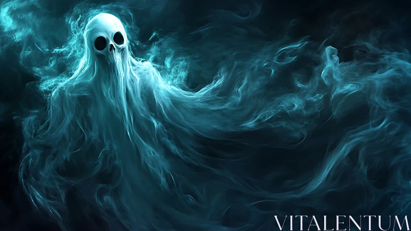 Ghostly spectral figure formed from swirling blue mist.
