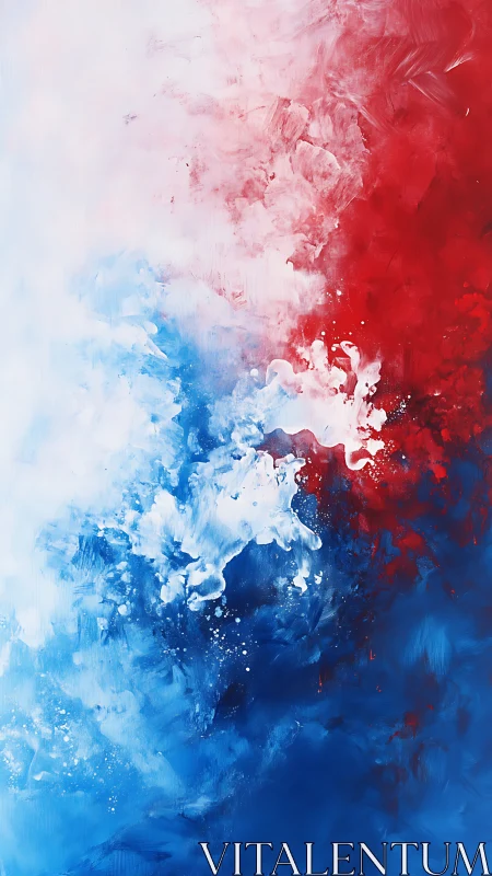 Red and blue abstract clouds collide in flowing motion.