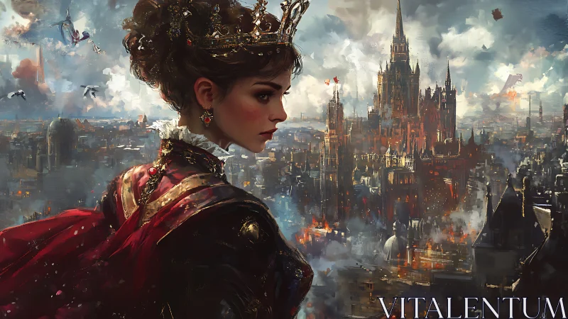 Crowned strategist studies her burning skybound kingdom