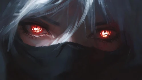 Enigmatic red-eyed wanderer wrapped in moonlit shadow.