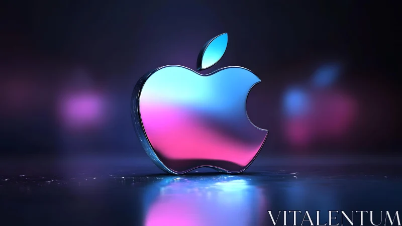 Glossy Apple Logo with Neon Gradient in Futuristic Digital Style.