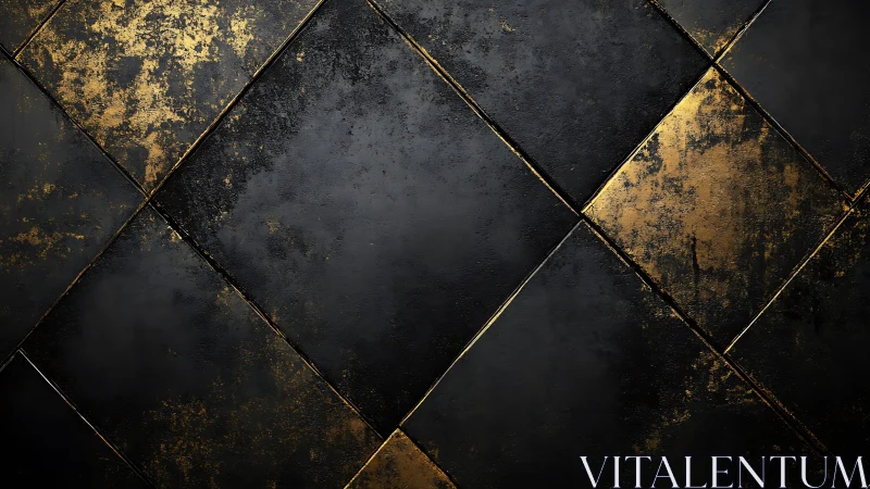 Gilded obsidian tiles collide in a moody geometric twilight.
