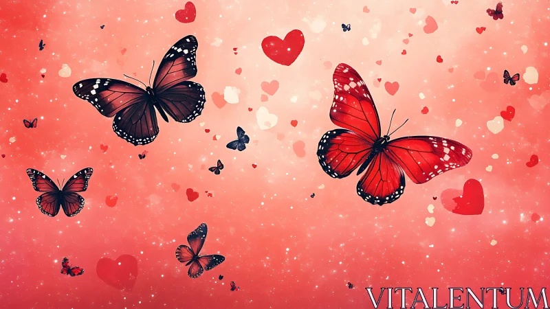 Crimson butterflies drift through sugar-sweet valentines sky.