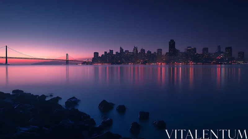 Gentle twilight skyline glowing softly across calm water.
