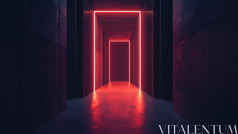 Neon red portal corridor with dark concrete walls and glow
