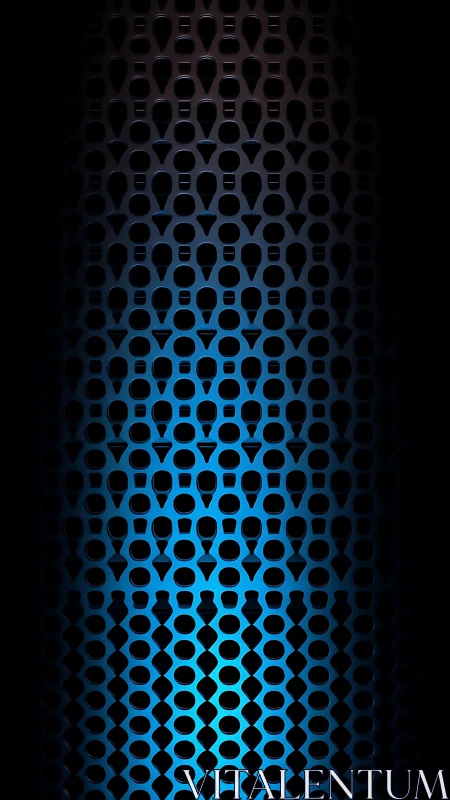 Perforated metallic surface with blue gradient backlighting.