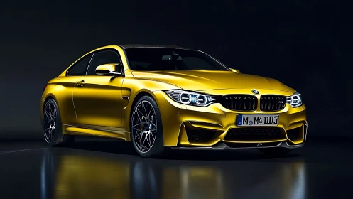 Golden coupe prowls the studio glow with sharpened hunger.