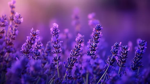 Purple Lavender Field with Shallow Depth-of-Field Photography.