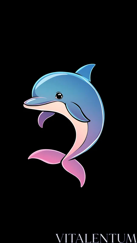 Playful pastel dolphin swims happily on a dark backdrop