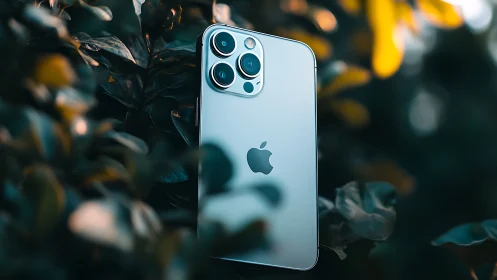 Premium iPhone 13 Pro displays triple camera system in nature setting.