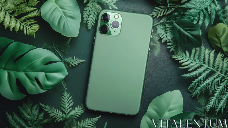 Mint iPhone Pro Surrounded by Lush Botanical Elements.