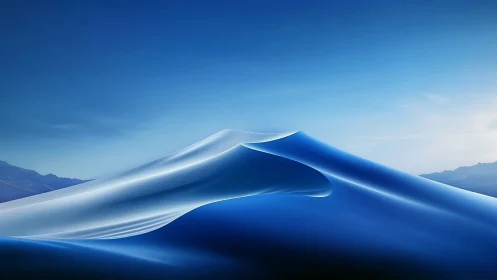 Curved sapphire sand dune under luminous sky horizon.